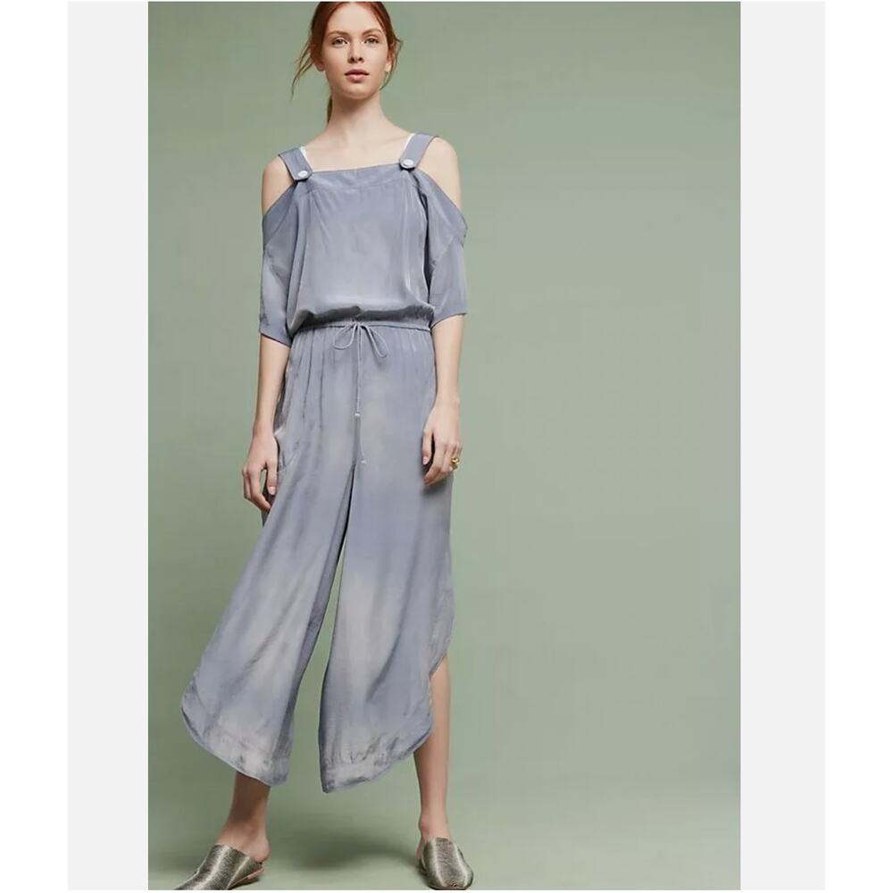 Anthropologie‎ Saturday Sunday Kathrynne Cold Shoulder Gray Blue Jumpsuit XS